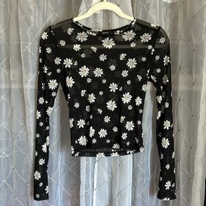 Daisy Mesh Long Sleeve Crop Top